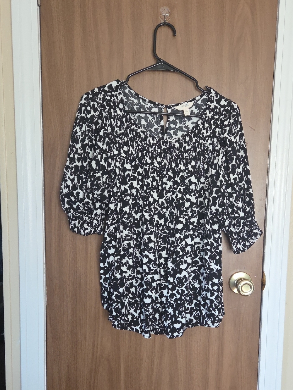 Black & White Printed Women's Peasant Blouse